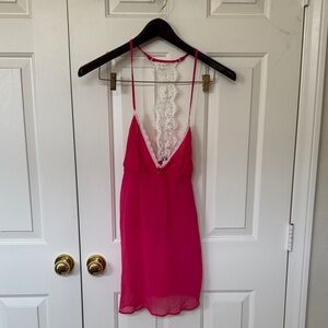 Linea Donatella Hot Pink Chemise with White Lace Back and matching Panty